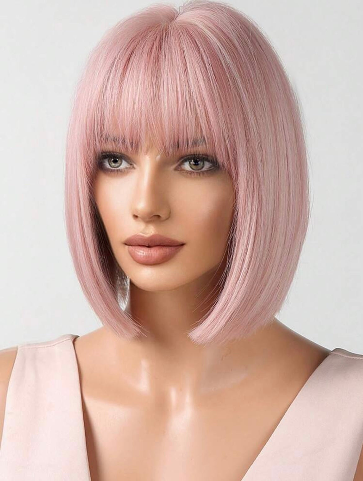 Short Pink Wigs For Women Straight Pink Wigs With Bangs Synthetic Pink Bob Wig Cosplay Colored Wigs Halloween - Labelle Boutique Hair