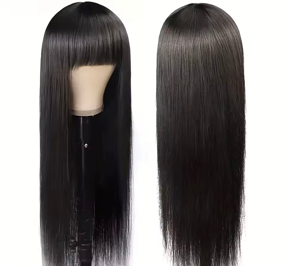 Brazilian Black Straight Human Hair Glueless Wig with Bangs