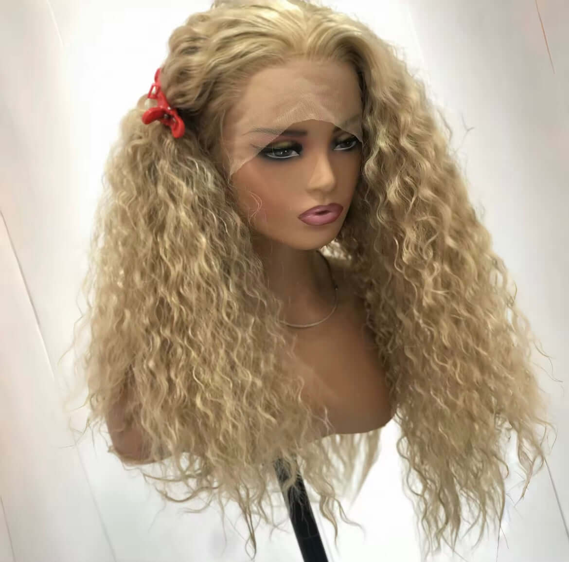 Ash Blonde Wig Long Blonde Curly Wig Synthetic Lace Front Wig Glueless Wigs Ready to Wear