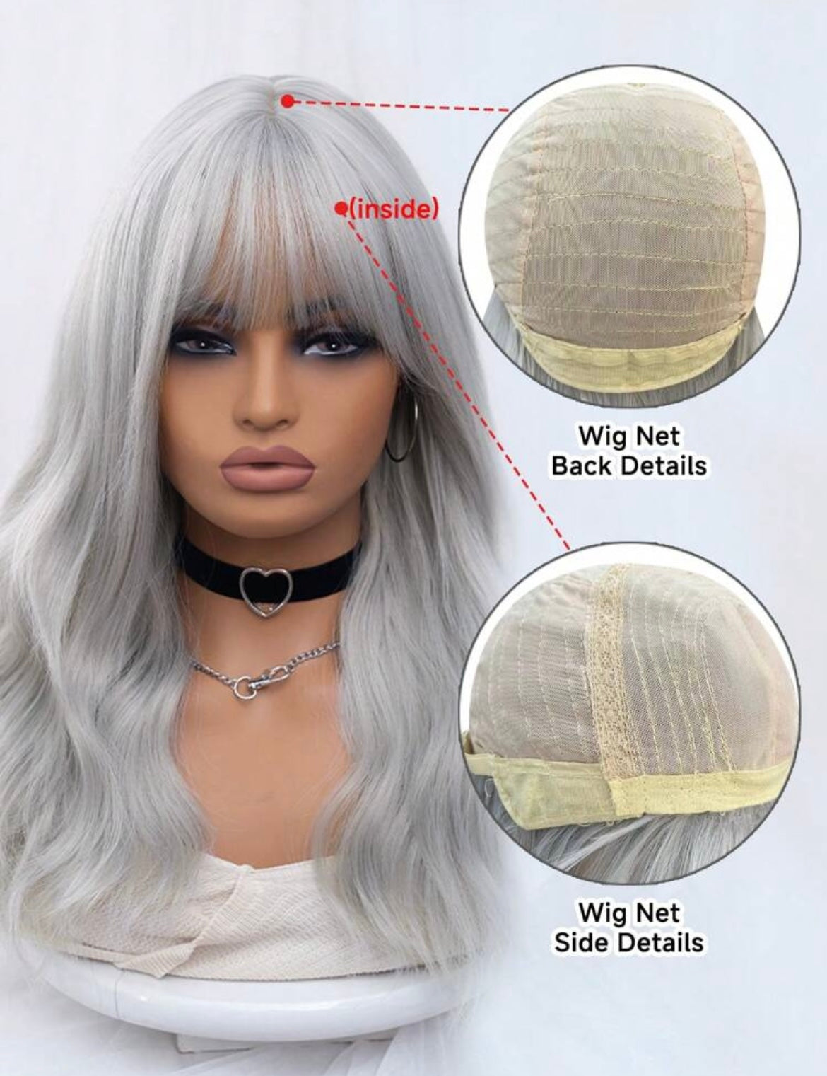 Gray Curly Hair With Bangs Wig Silver Woven Daily Natural Realistic Wig