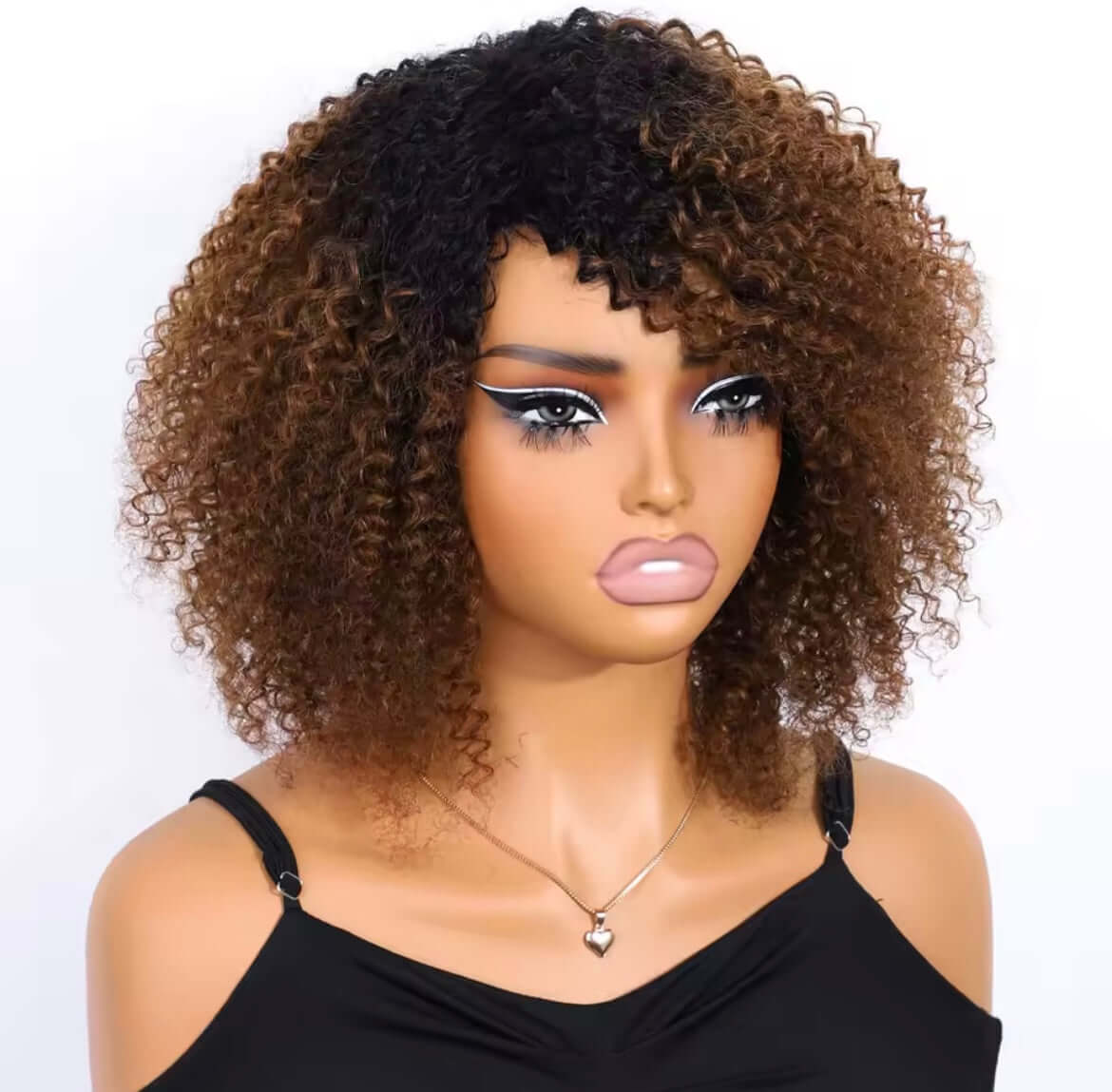 Brown Kinky Curly Bob Human Hair Wigs For Women Glueless Curly Wigs