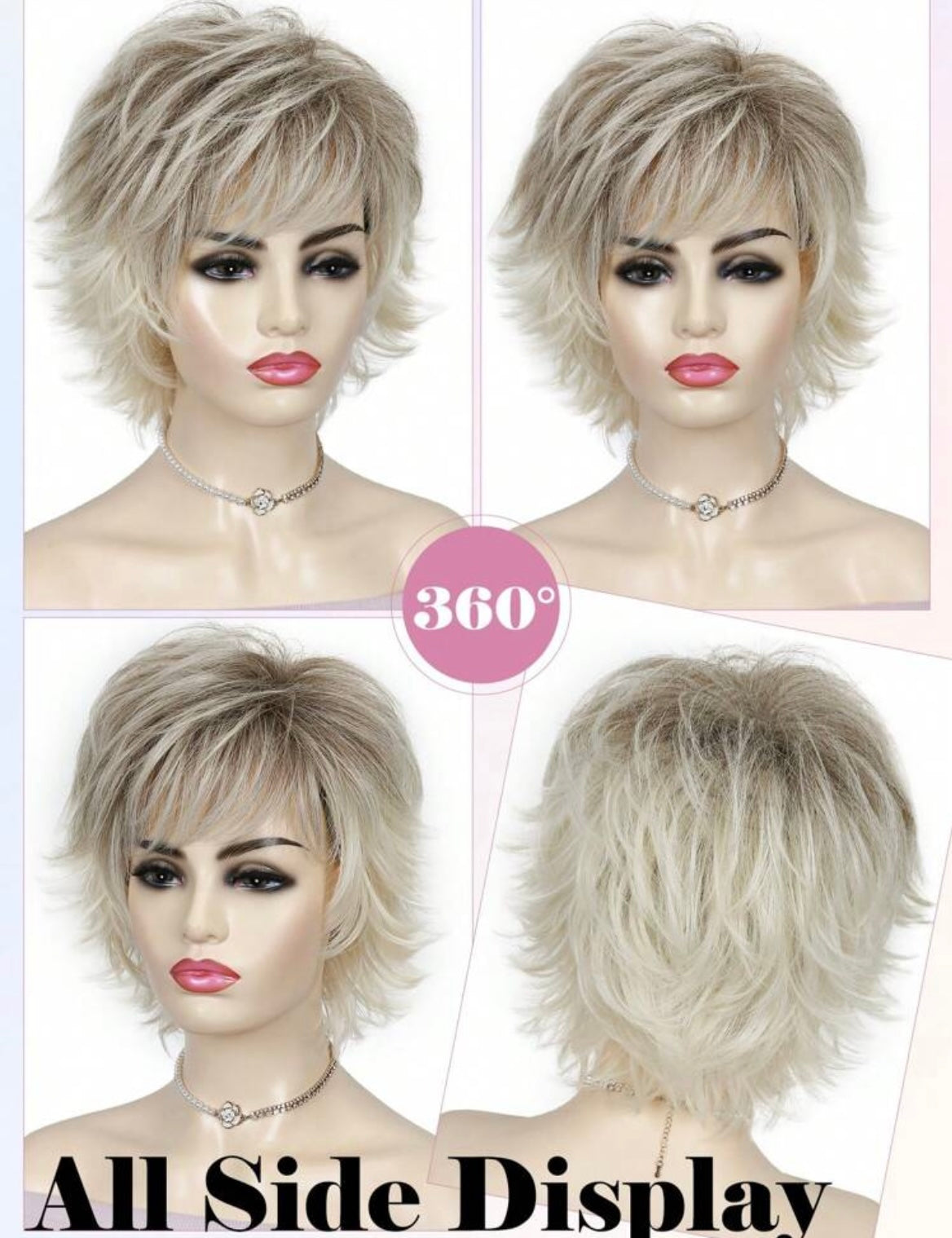 Short Curly Wavy Silver Grey Synthetic Wigs For Women Short With Bangs Heat Resistant Synthetic Wigs