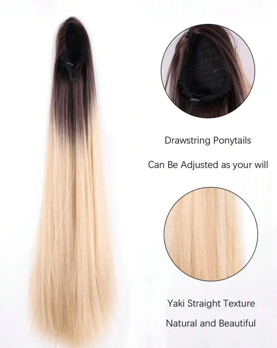Blonde Ombre Ponytail Extension Long & Straight - High-Quality Synthetic Fiber - Labelle Boutique Hair