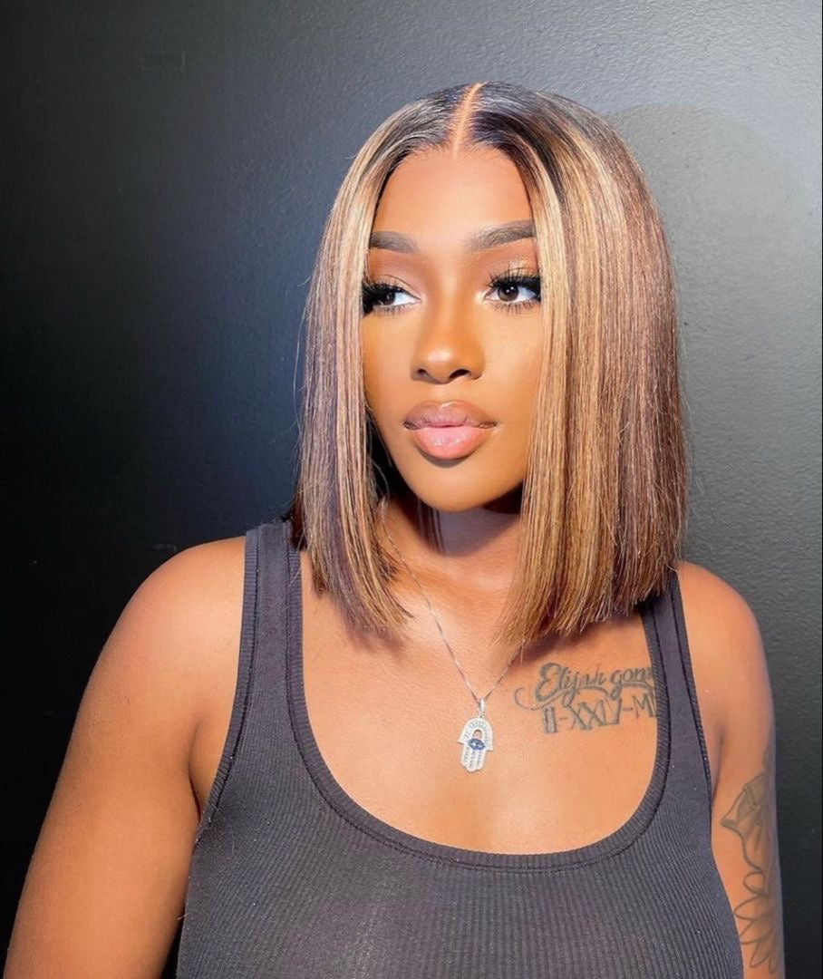 Bob Wig Straight Remy Hair Ombre Highlight Wigs Human HairTransparent Lace Front Human Hair