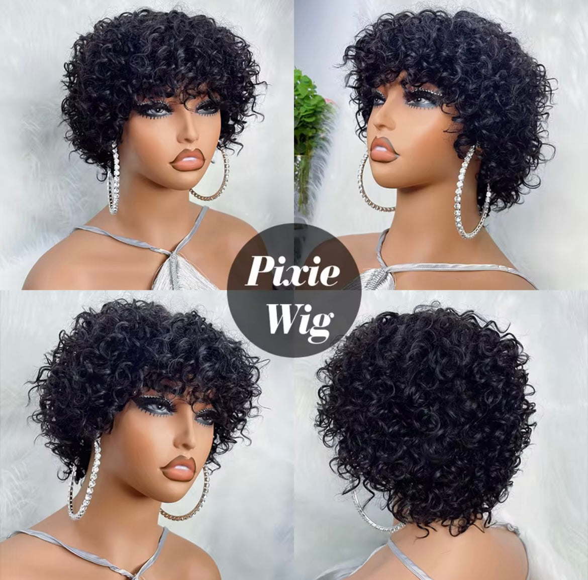 Pixie Cut Human Hair Wigs For Black Women Afro Rose Curly Funmi Glueless Wigs with Bangs Short Bouncy Curly Bob Wig With Bangs