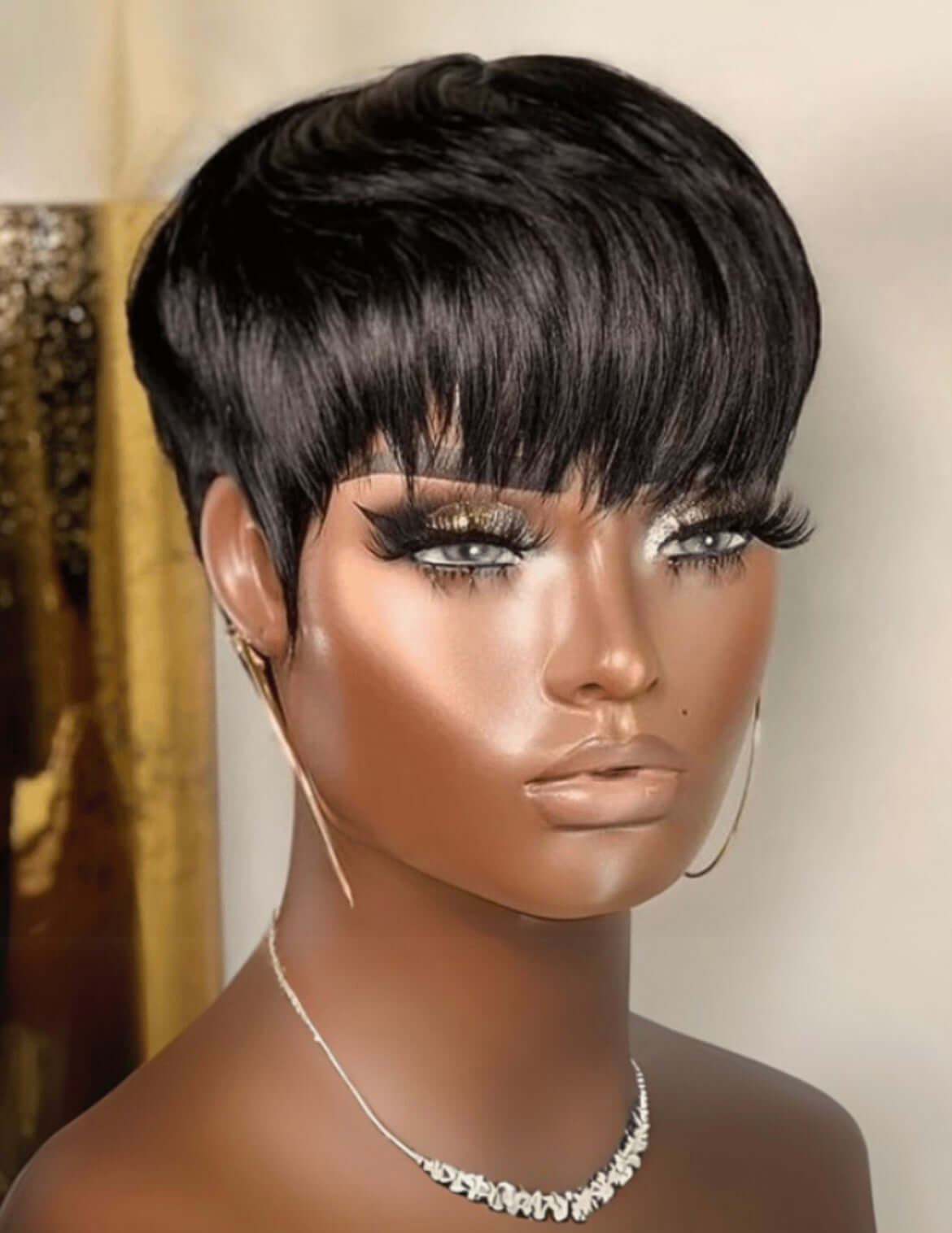 Short Pixie Cut Human Hair Glueless Wig With Side Bangs