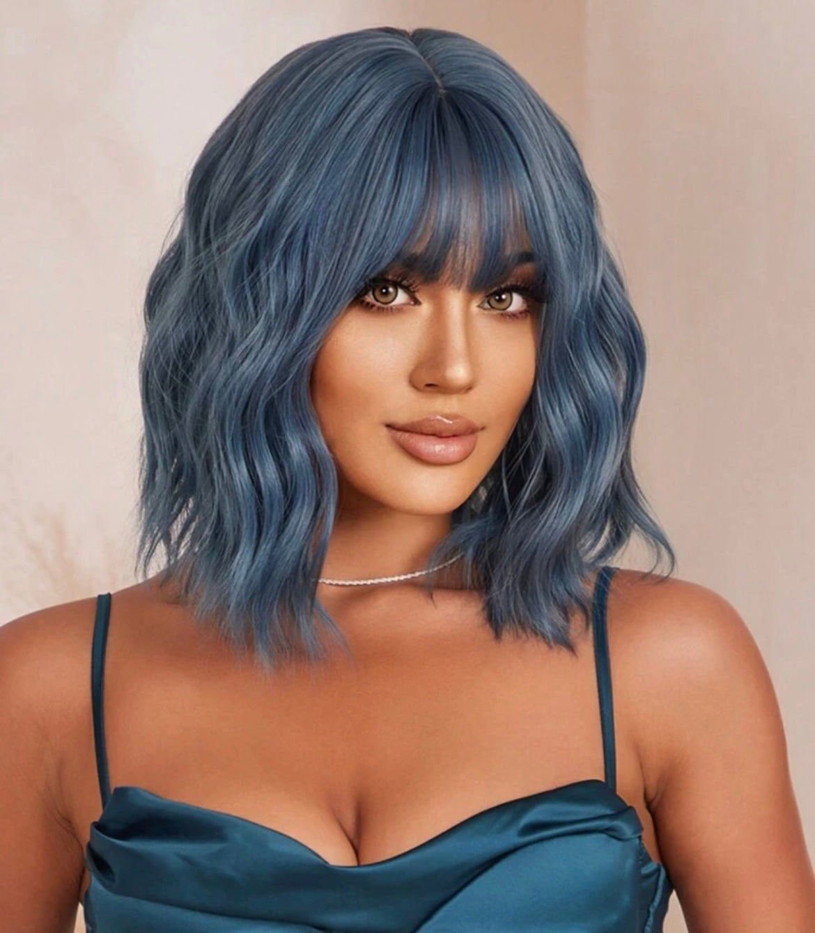 Curly Wavy Wigs With Bangs Blue Highlight Wavy Wigs For Women Synthetic Heat Resistant Party Cosplay Halloween Wigs