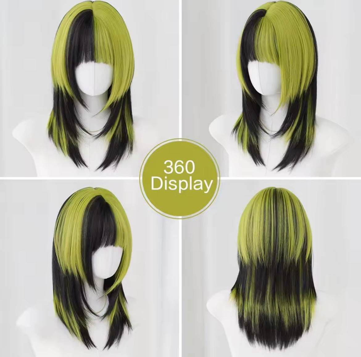 Synthetic wig green black Ombre wig with bangs middle length cosplay wig women heat-resistant wig