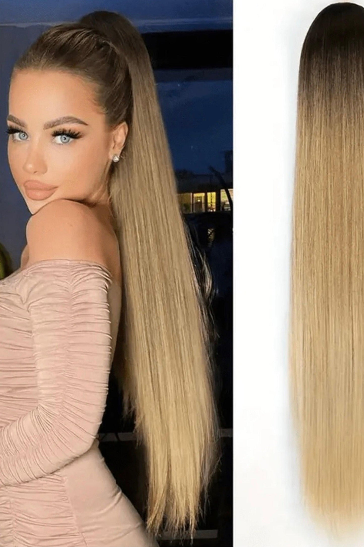 Blonde Ombre Ponytail Extension Long & Straight - High-Quality Synthetic Fiber - Labelle Boutique Hair