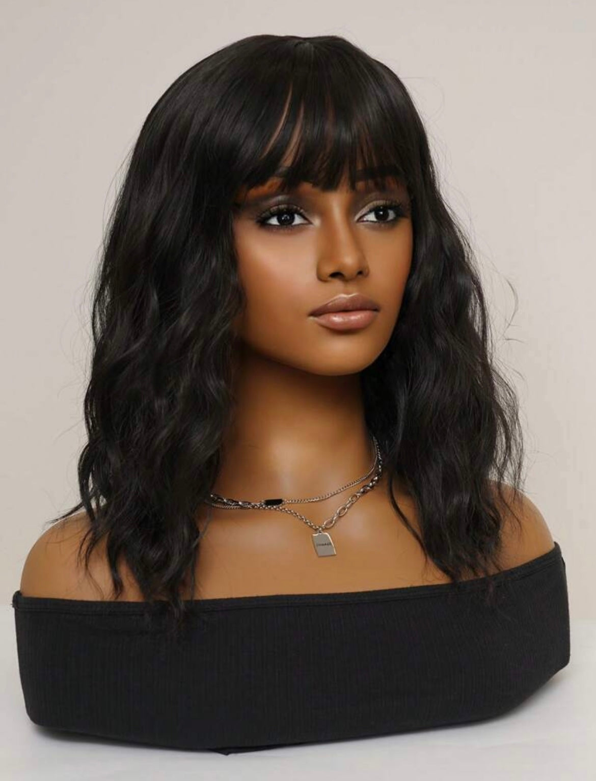 Wig Women Short Wavy Curly Hair Natural Black Bangs Wig For Daily Wear Natural Hair