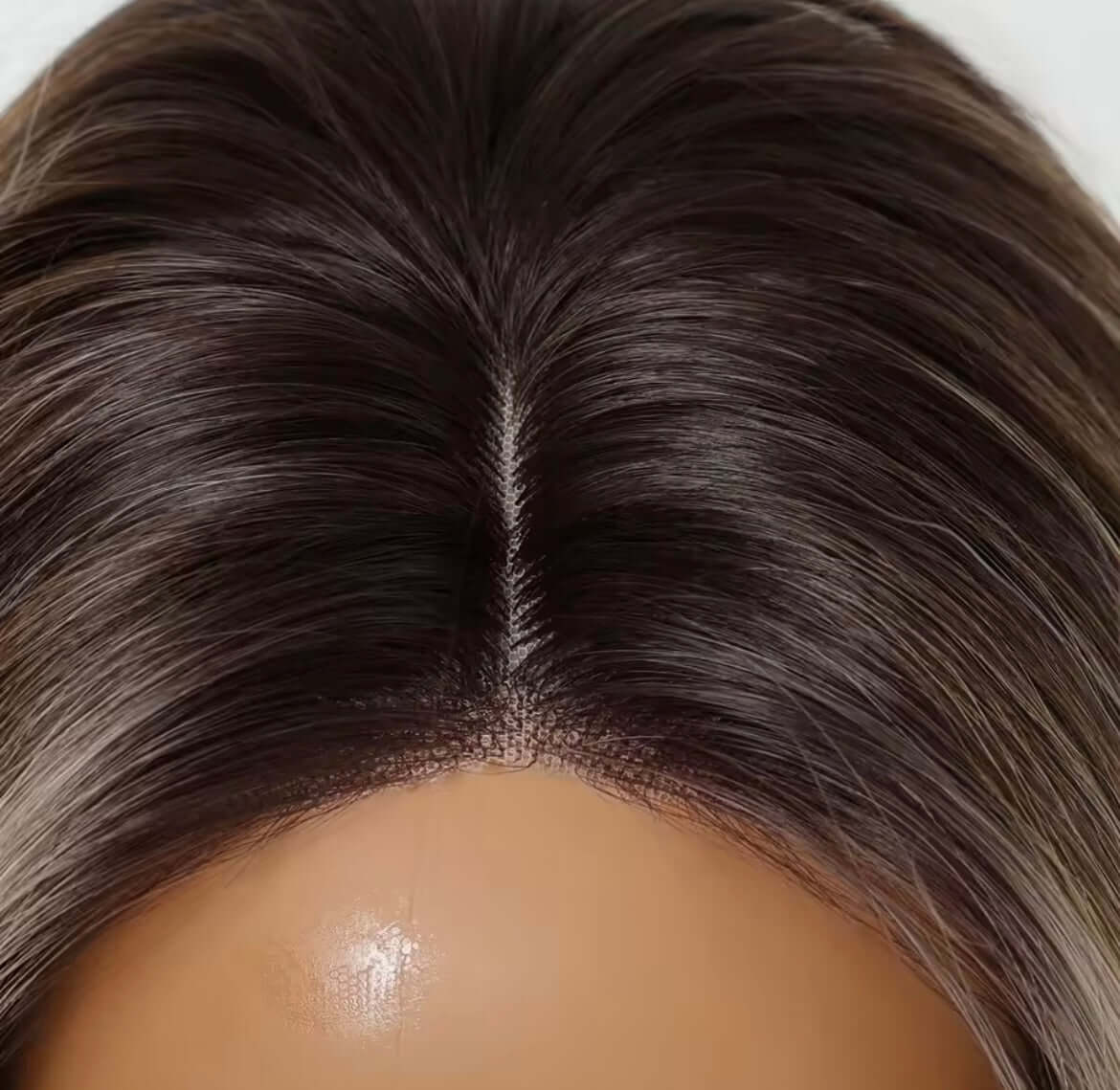 Long Straight Hairline Lace Front Synthetic Wig Brown Mixed White Natural Middle Part