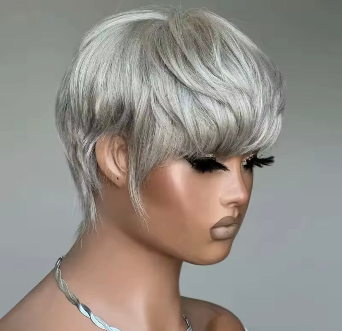 Grey Short Pixie Cut Wig Human Hair Short Layered Pixie Wig For Women 6 Inch Straight Grey Full Machine Made Human hair Wig