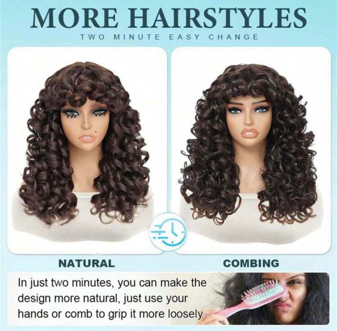 Synthetic Heat Resistant Wigs with Bangs Chocolate brown With Bangs