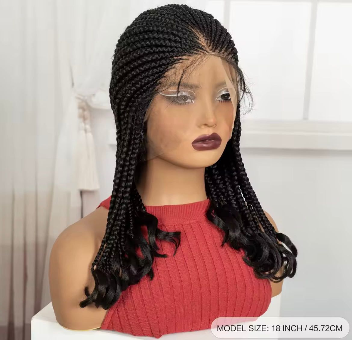 Braided Wig with Wavy Ends Synthetic Full Lace Braided Lace Wig with Baby Hair Knotless Braids Wigs for Black Women