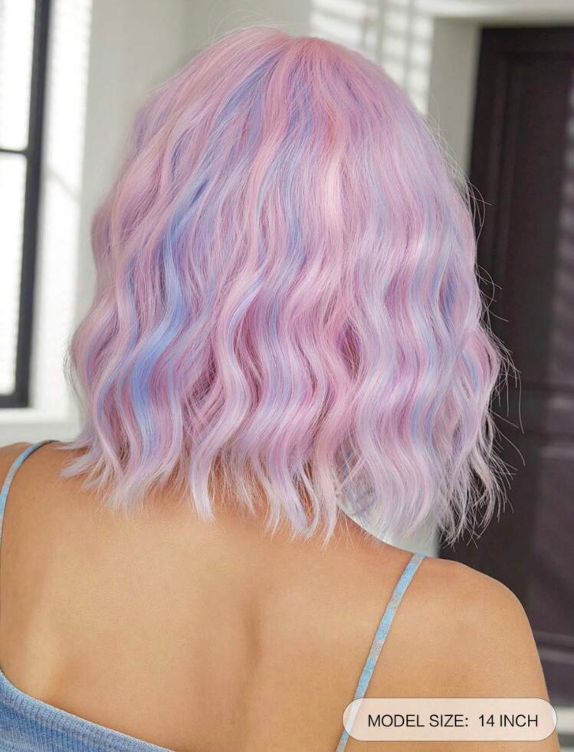 Purple-Pink Inch Bob Wigs For Women Curly Wavy Wigs With Bangs Short Synthetic Wigs For Party Costume Daily Wear Music Festival Colorful Wigs