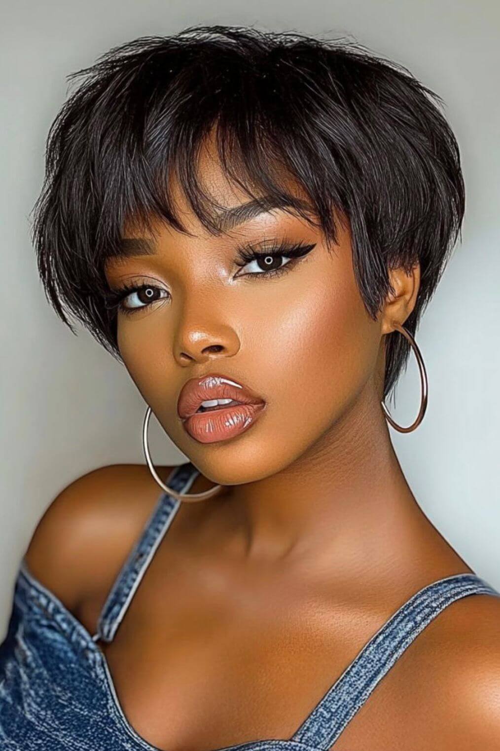 Short Pixie Cut Human Hair Glueless Wig With Side Bangs