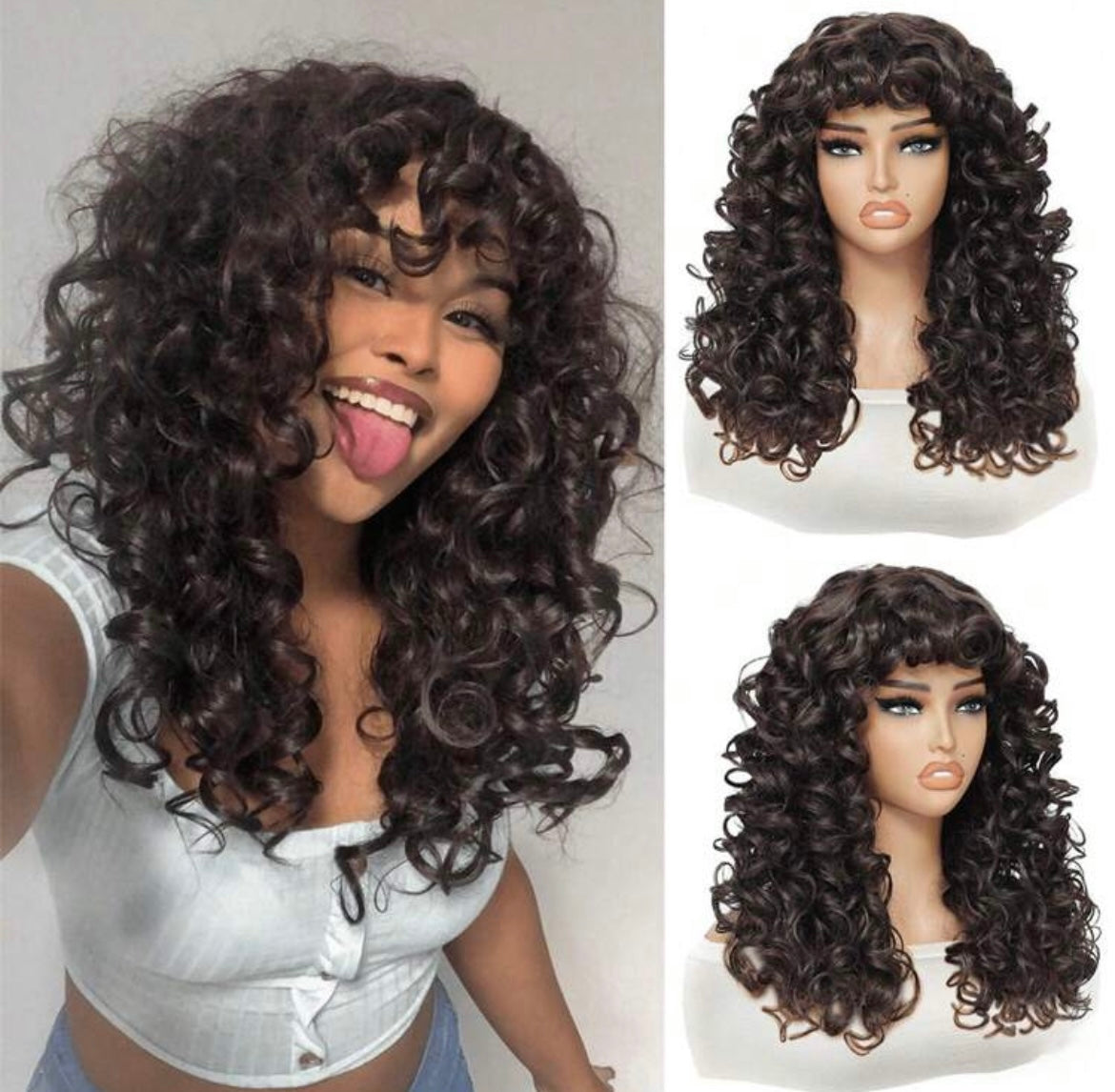 Synthetic Heat Resistant Wigs with Bangs Chocolate brown With Bangs