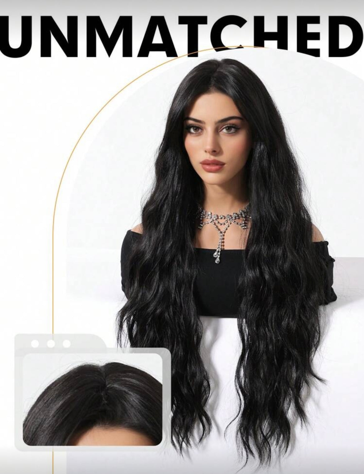 Long Black Wig For Women With Bangs Wavy Curly Synthetic Hair Natural Looking
