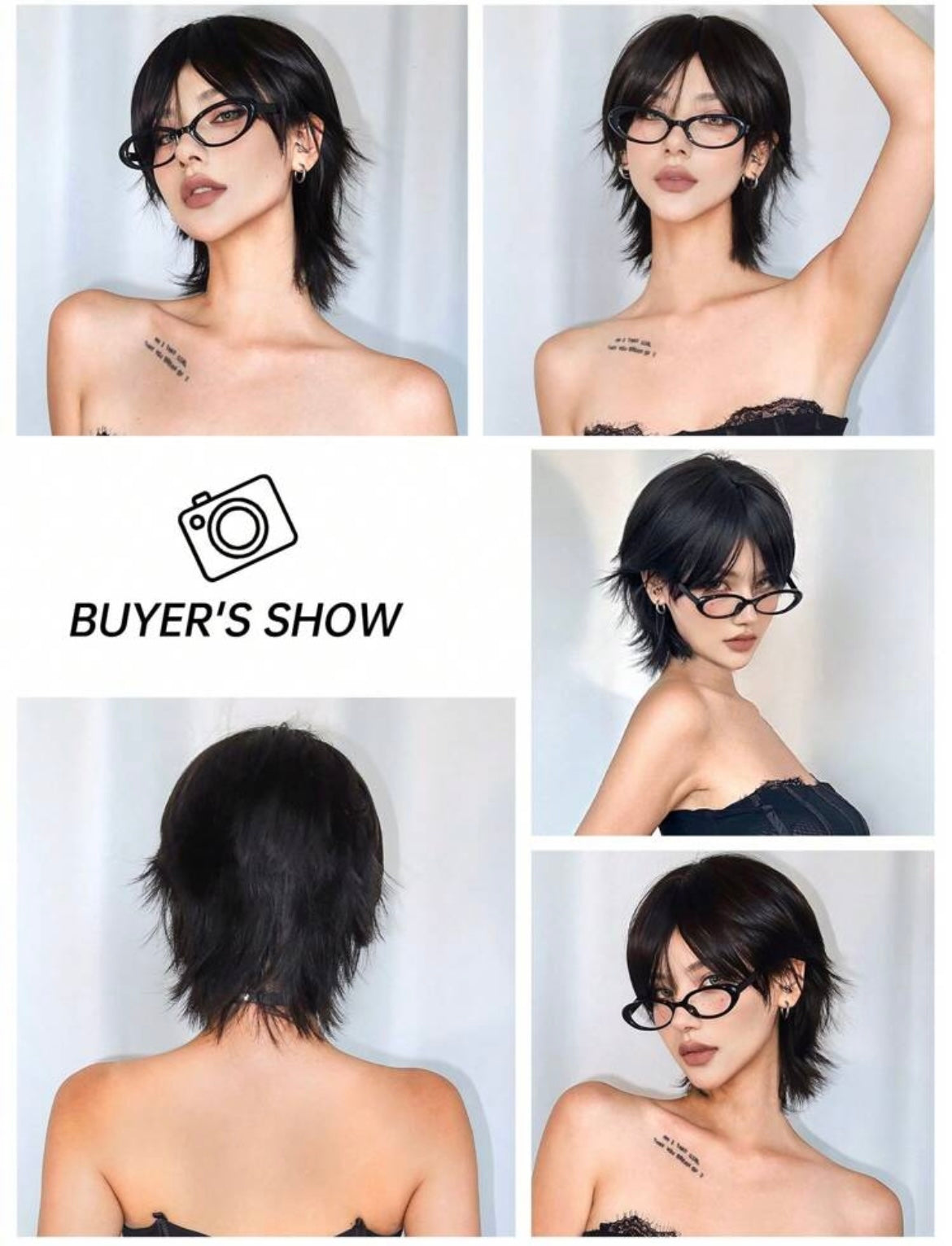 Short Mullet Head Wigs With Bangs Synthetic Straight Hair Wig For Daily Party Cosplay Wigs