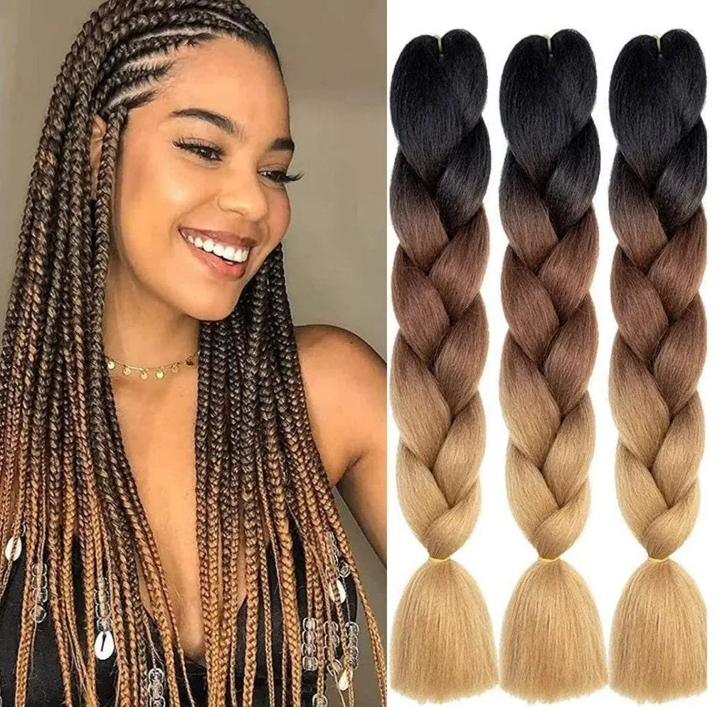 Ombre Jumbo Braids, Hair Braiding Hair Kanekalon Synthetic Hair Extensions 60 cm 3 pcs - Labelle Boutique Hair