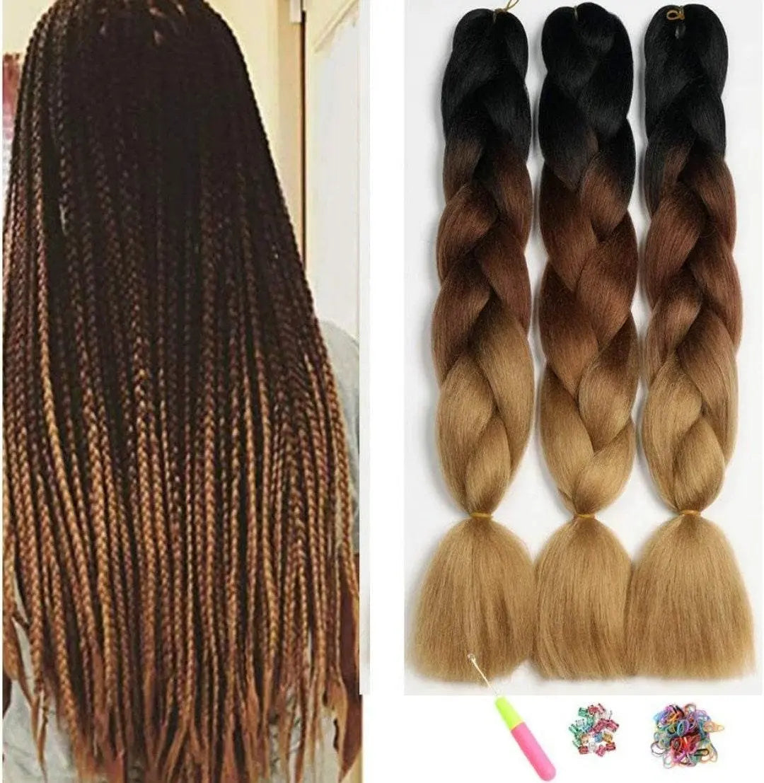 Ombre Jumbo Braids, Hair Braiding Hair Kanekalon Synthetic Hair Extensions 60 cm 3 pcs - Labelle Boutique Hair