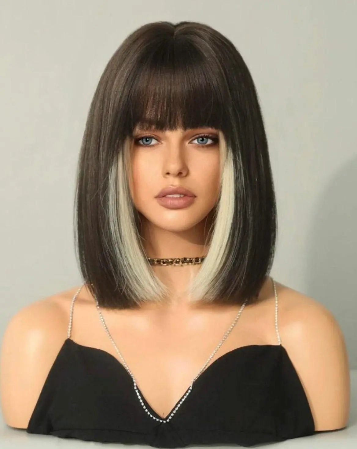 Two Tone Short Straight Synthetic Wig With Bangs - Labelle Boutique Hair