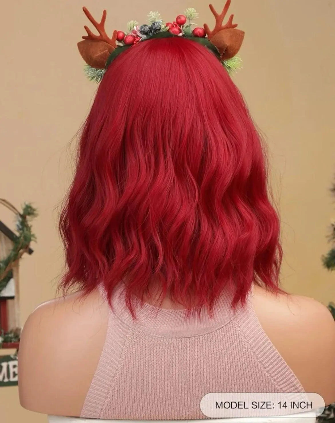 Red Gradient Nature Wavy Bob Ombre Wigs with bangs Natural Look - Labelle Boutique Hair