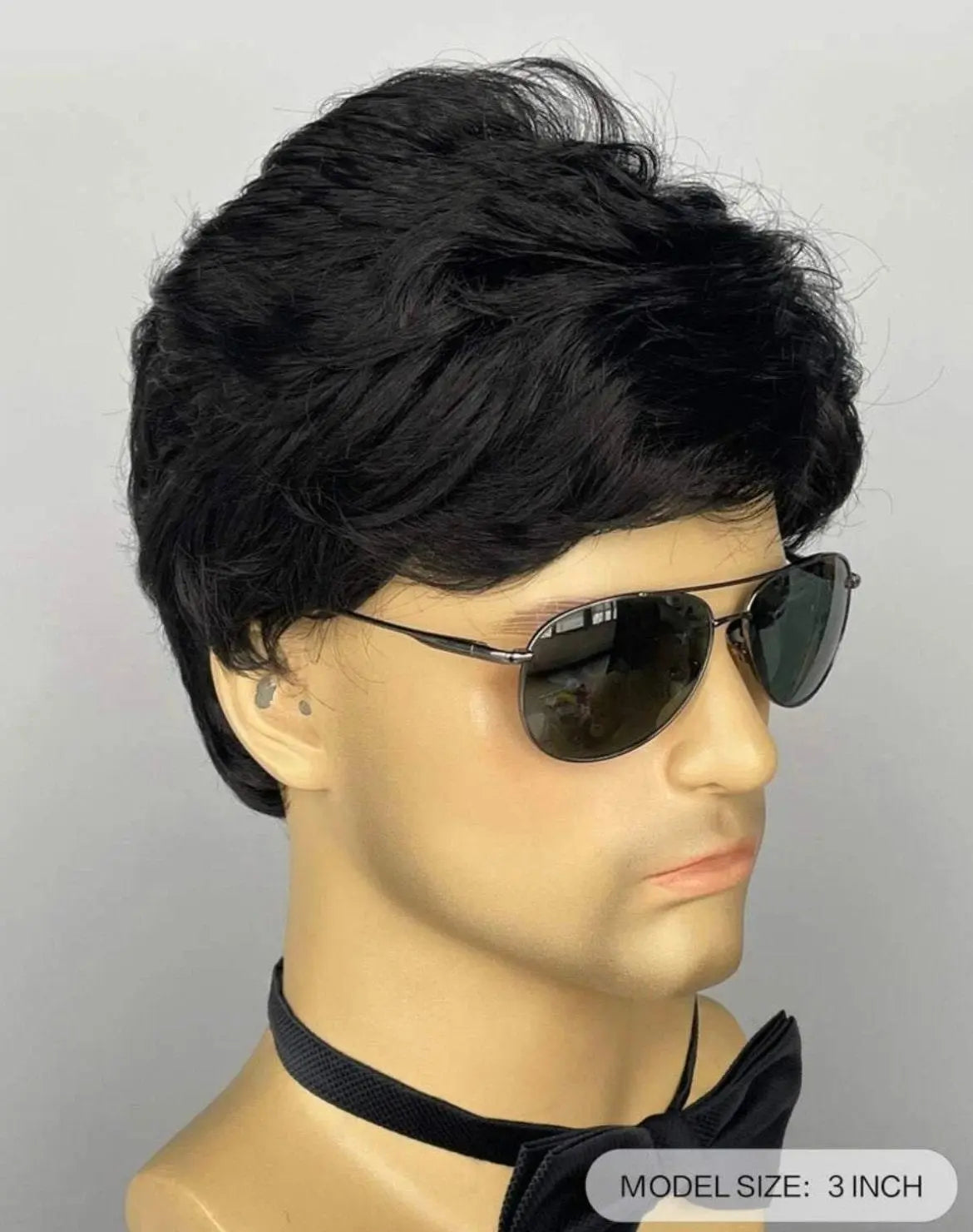 Men Short Curly Synthetic Black Wig With Bangs - Labelle Boutique Hair