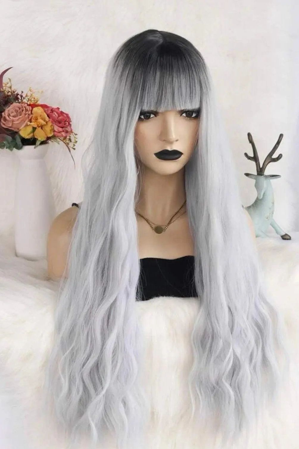 Extra Long Curly Synthetic Wig With Bangs - Labelle Boutique Hair wigs Extra Long Curly Synthetic Wig With Bangs