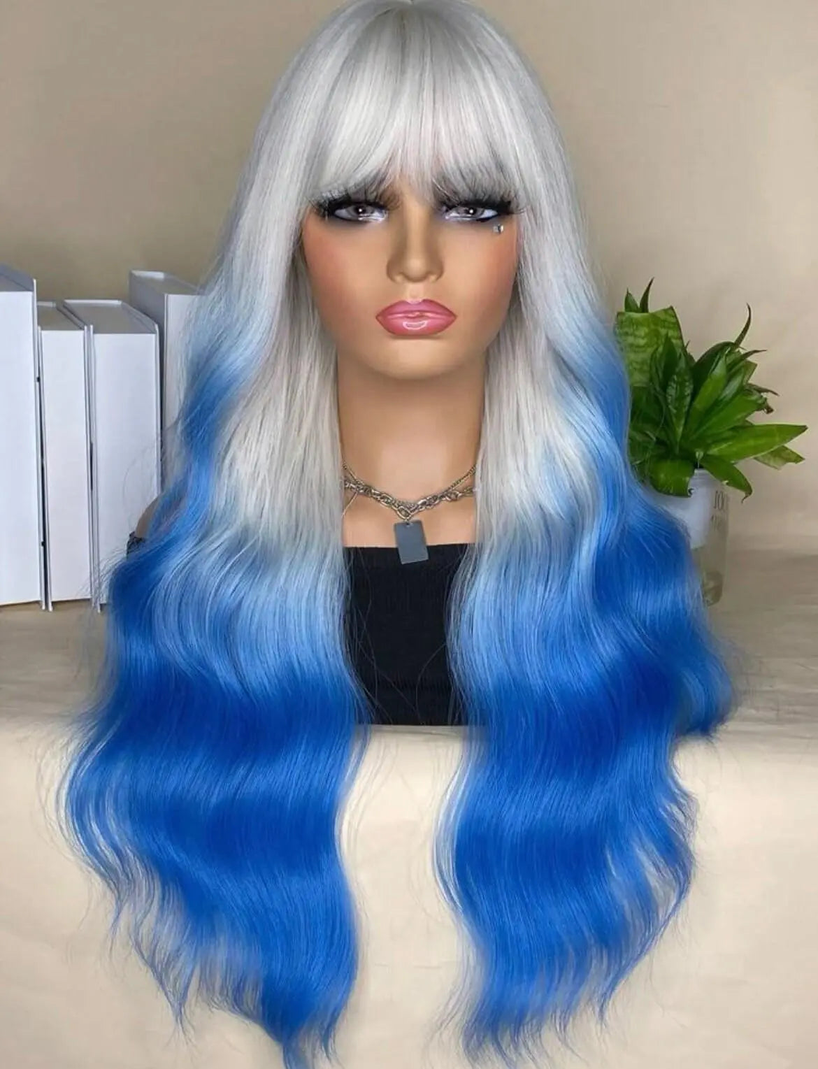Ombre Long Body Wave Synthetic Wig With Bangs - Labelle Boutique Hair