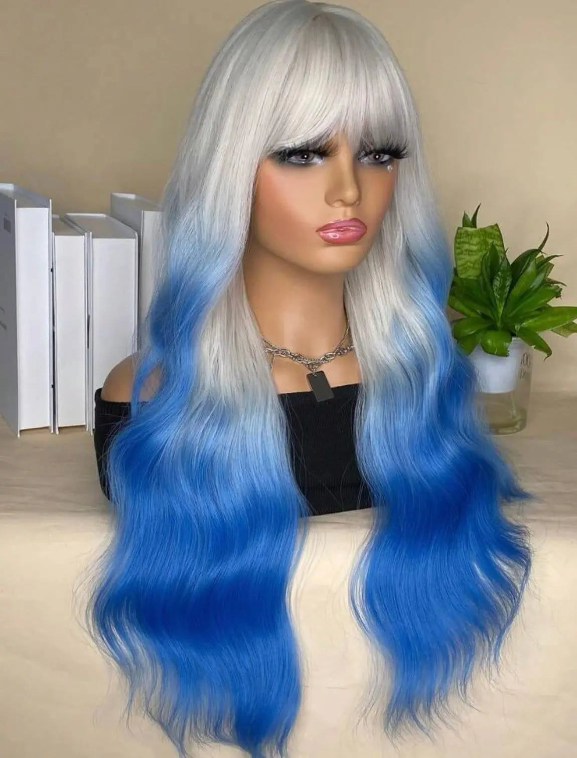 Ombre Long Body Wave Synthetic Wig With Bangs - Labelle Boutique Hair