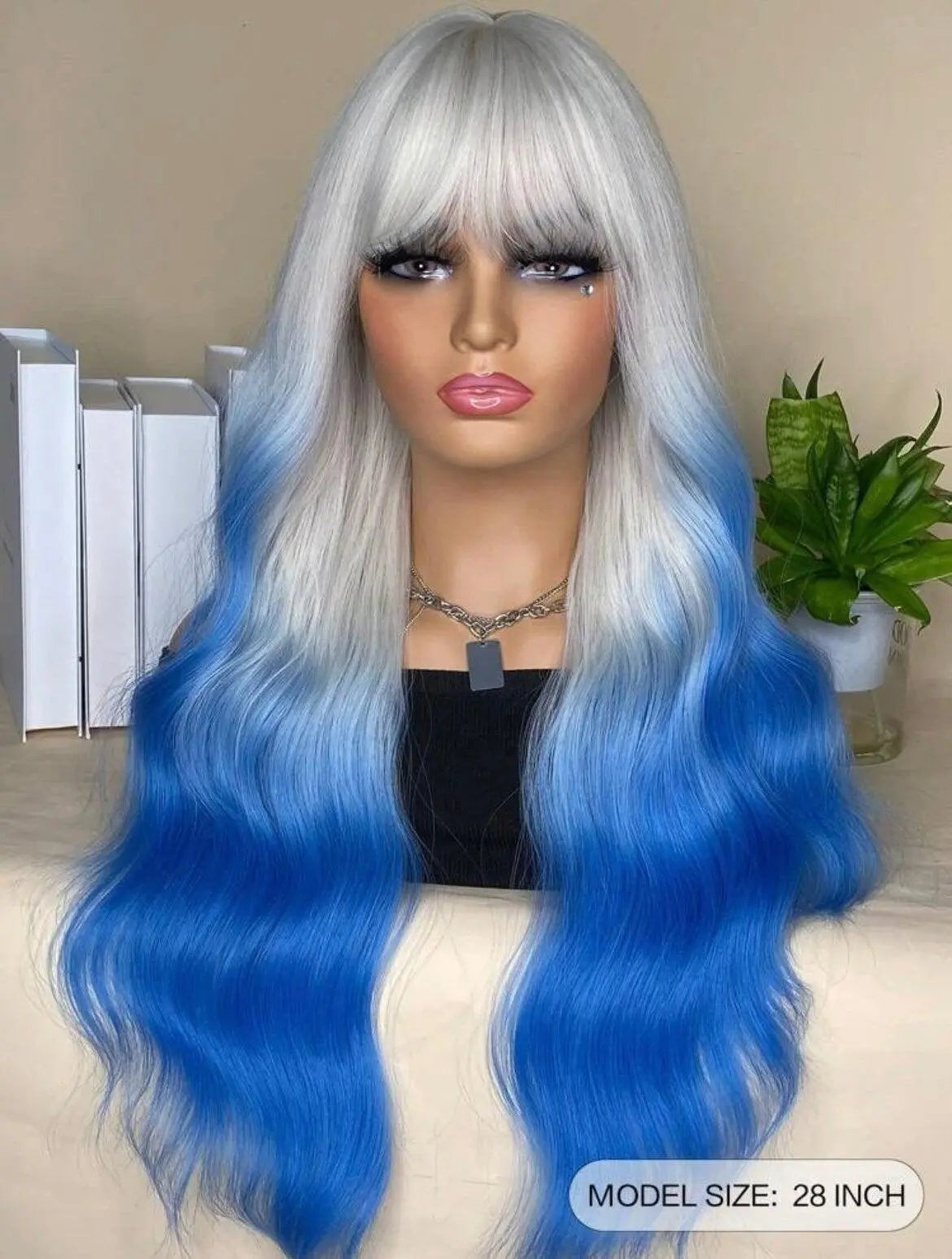 Ombre Long Body Wave Synthetic Wig With Bangs - Labelle Boutique Hair