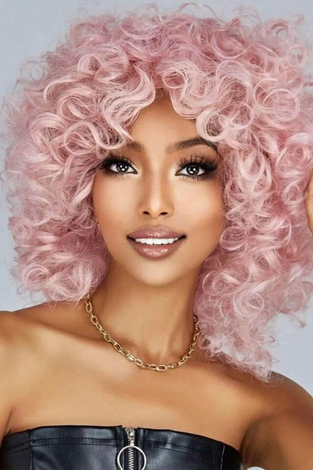 Short Curly Pink Synthetic Wig With Bangs/Dragqueen - Labelle Boutique Hair wigs Short Curly Pink Synthetic Wig With Bangs/Dragqueen