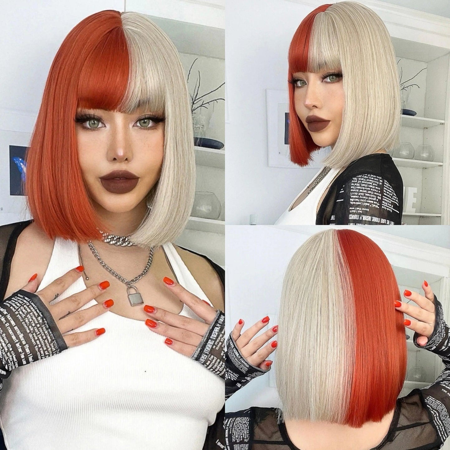 Two Tone Bob Short Straight Synthetic Wig With Bangs - Labelle Boutique Hair