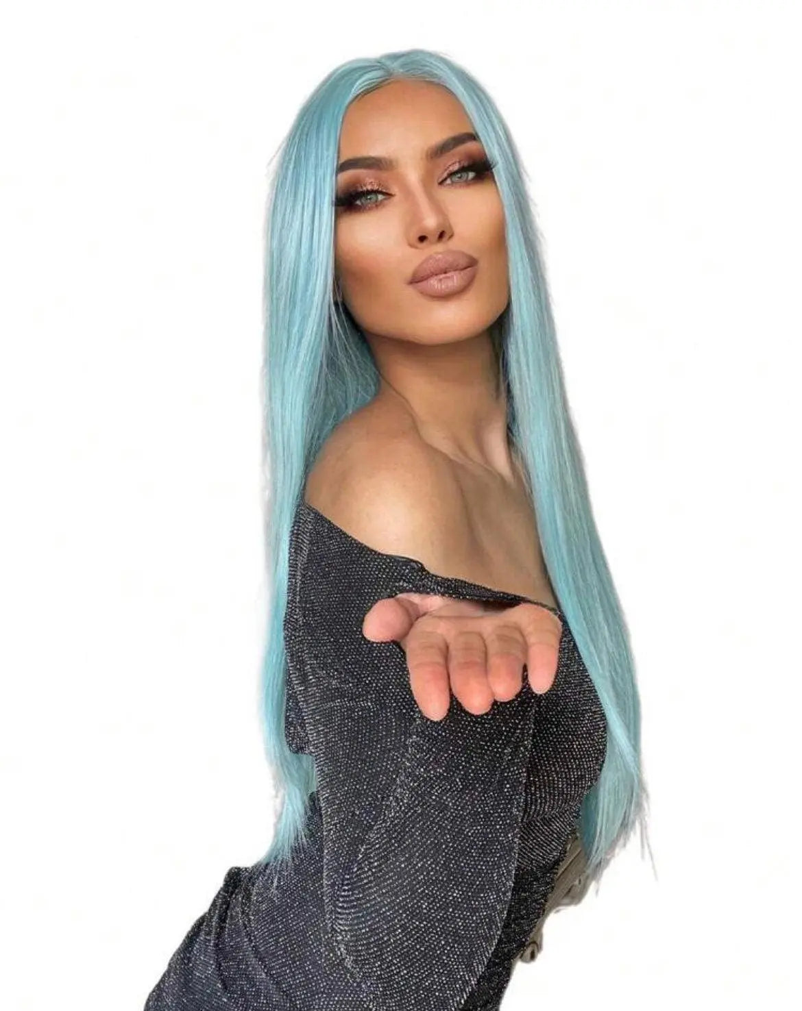 Luxurious Lace Blue Long Straight Synthetic Wig - Labelle Boutique Hair