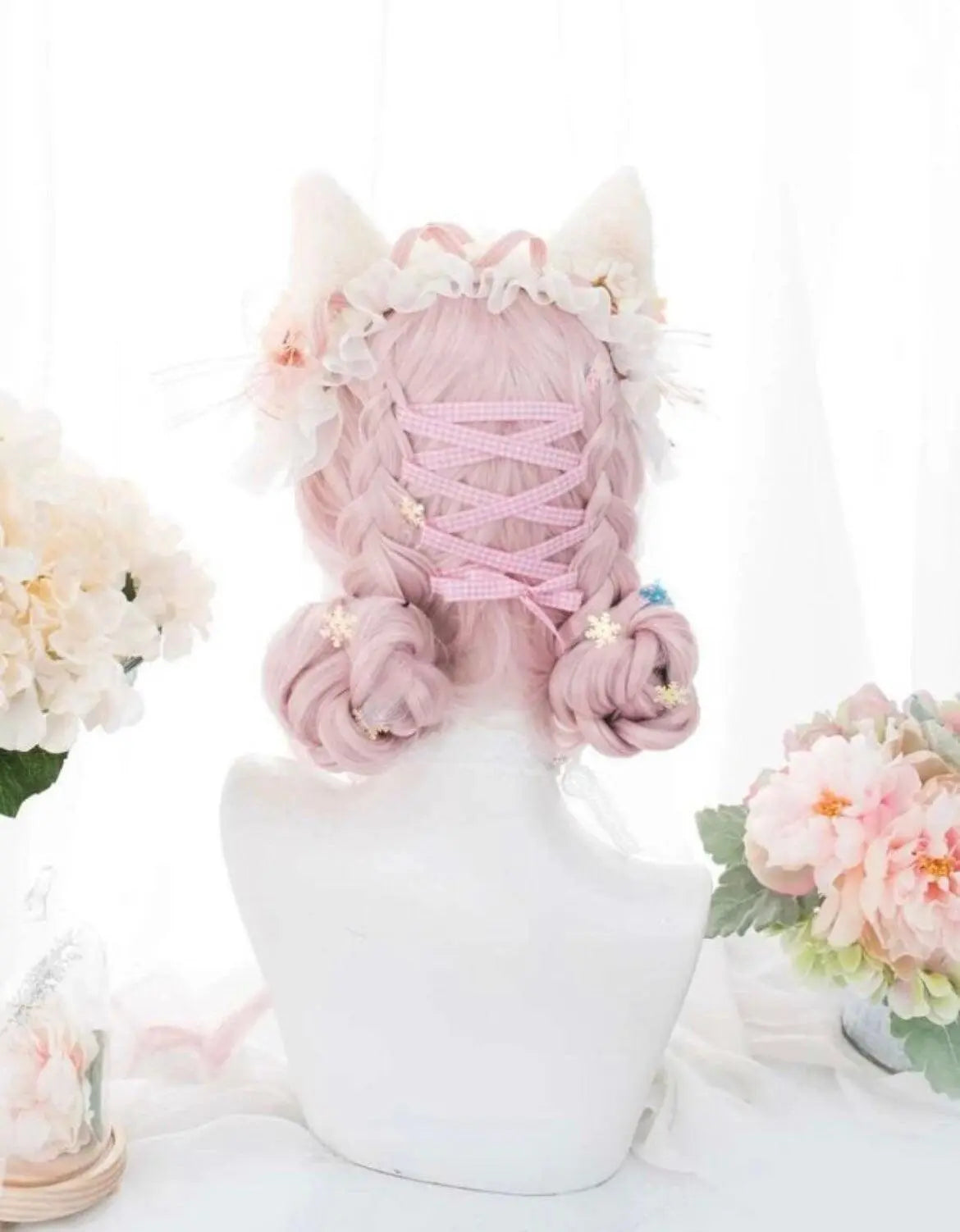 Natural Long Curly Synthetic Baby Pink Wig With Bangs - Labelle Boutique Hair