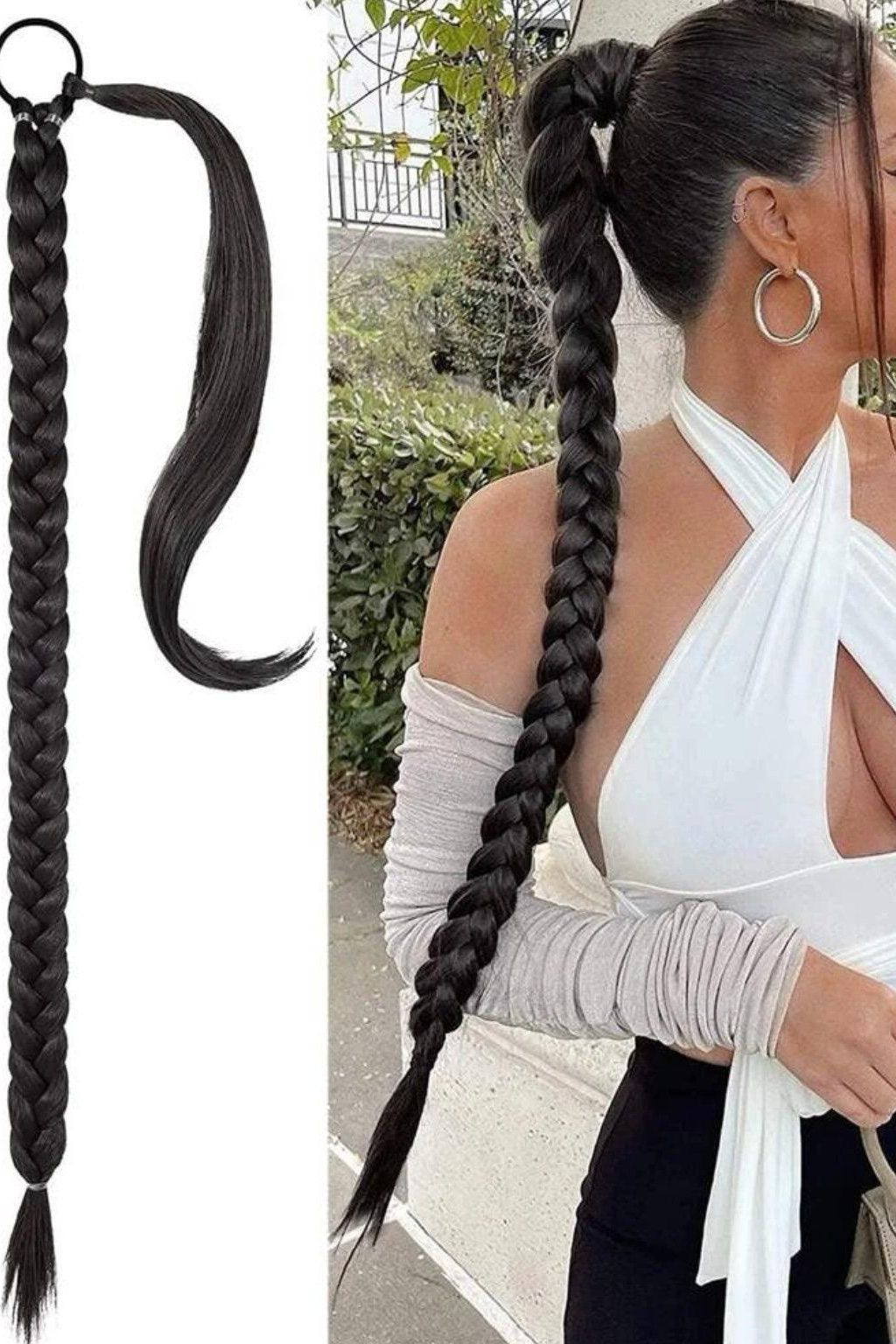 Braided Ponytail Extensions Long Synthetic Hair Pony Tail Wrap Around Jumbo Braided Ponytail - Labelle Boutique Hair