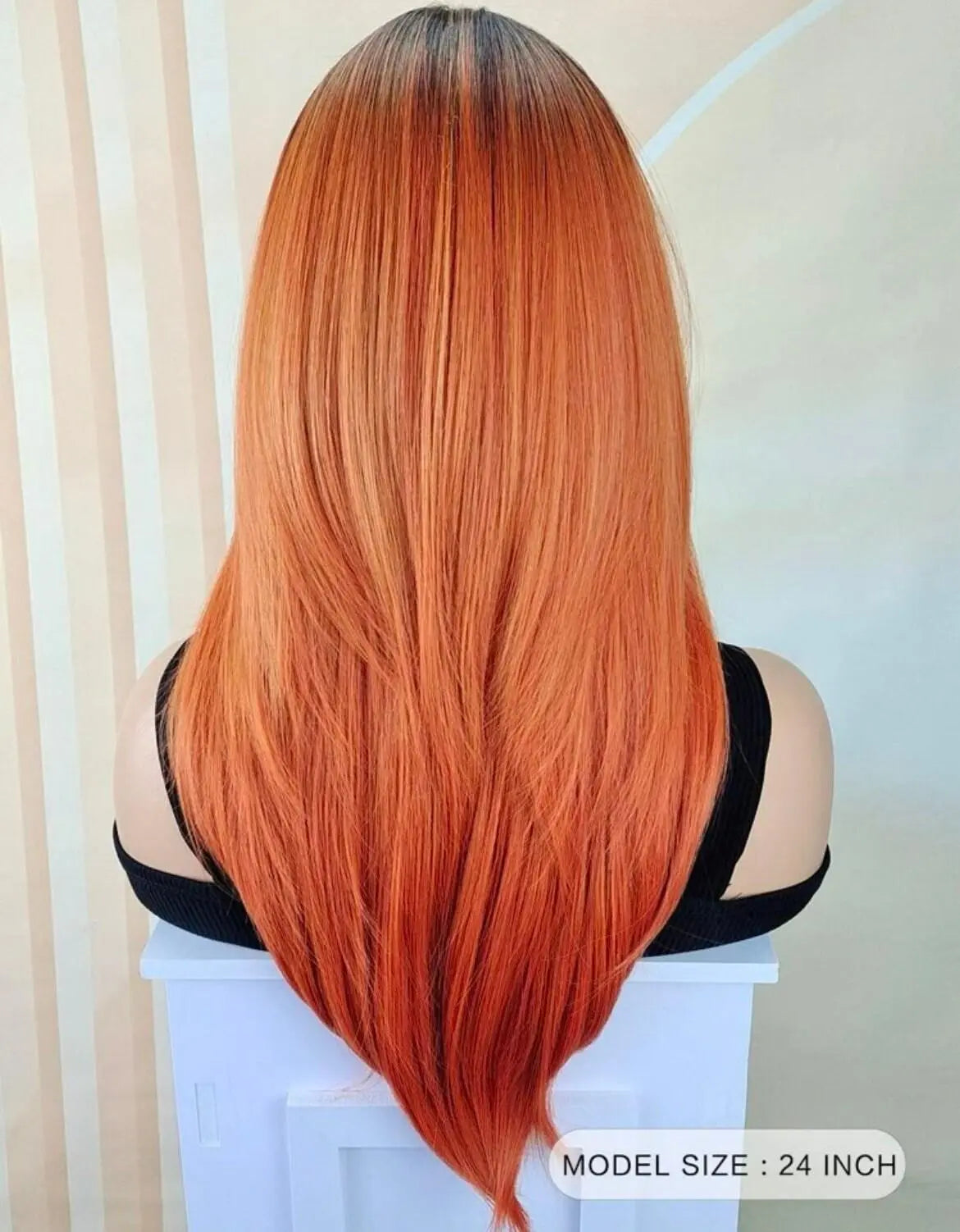 Orange long Wig Orange with Bangs - Labelle Boutique Hair