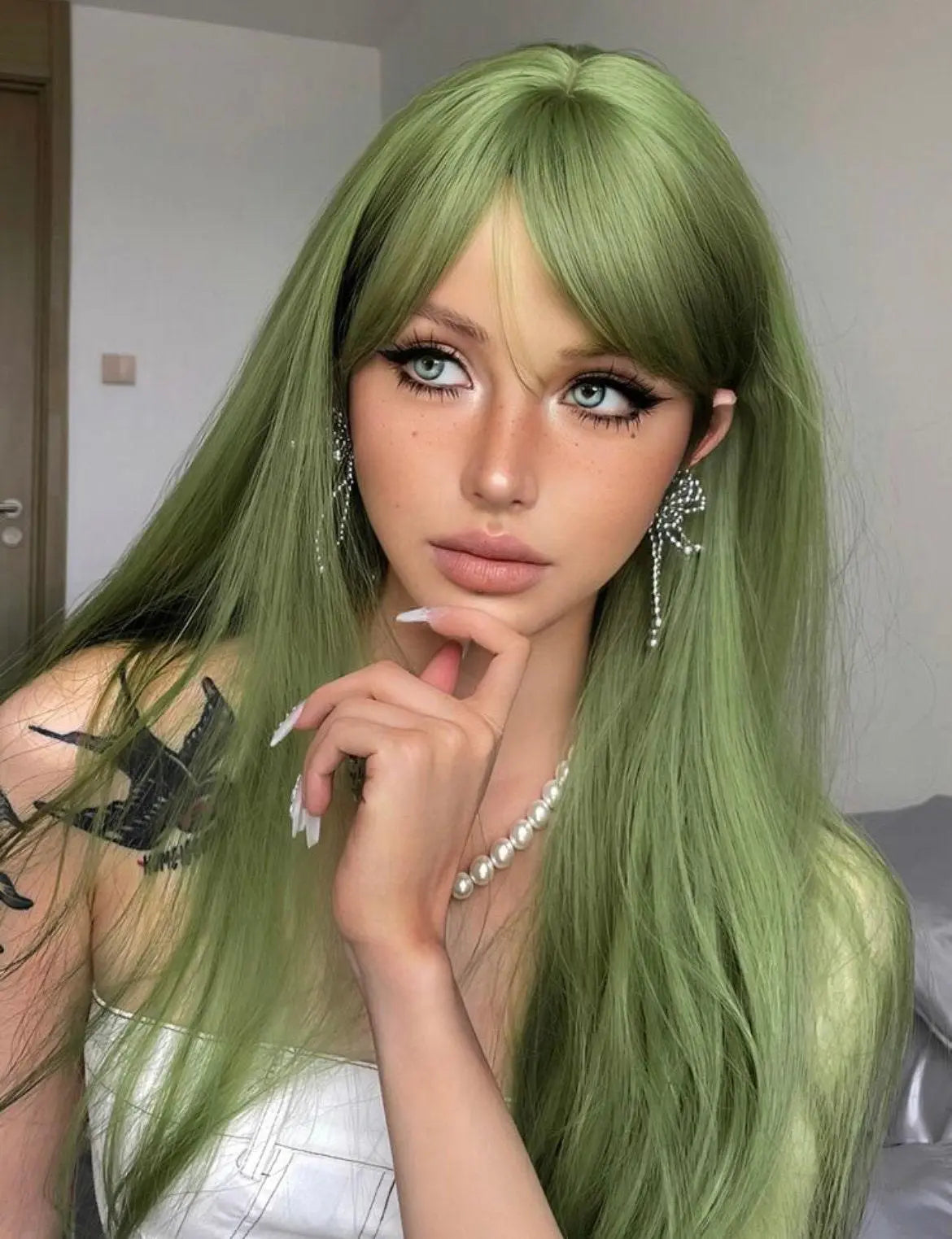 Green Synthetic Straight Hair Wig Long Natural and Realistic Wig - Labelle Boutique Hair