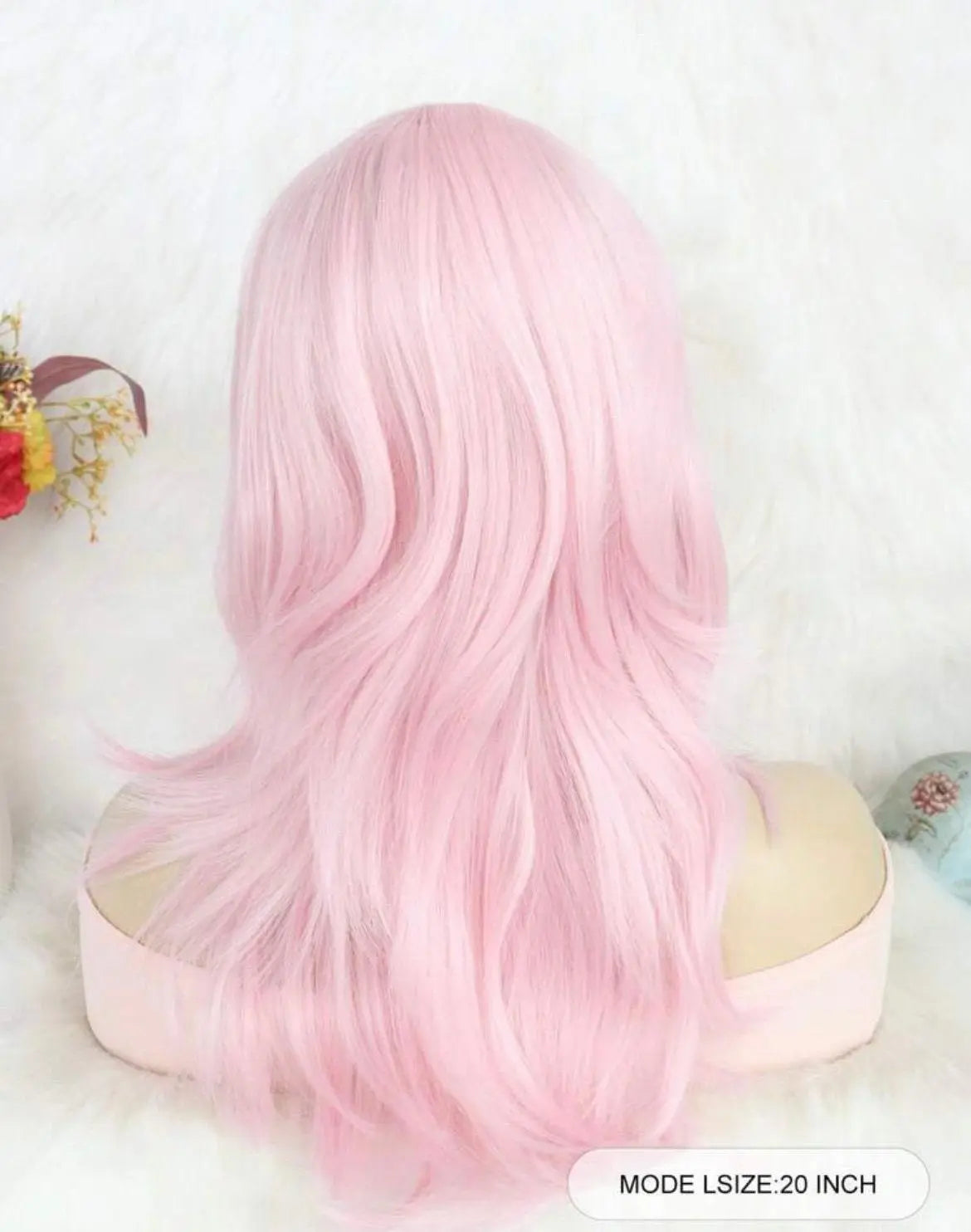 Women's Pink Wig with Bangs Perfect for Daily Party Wear Medium Length Loose Wave Cosplay Wig Synthetic School Halloween Wigs High Density - Labelle Boutique Hair