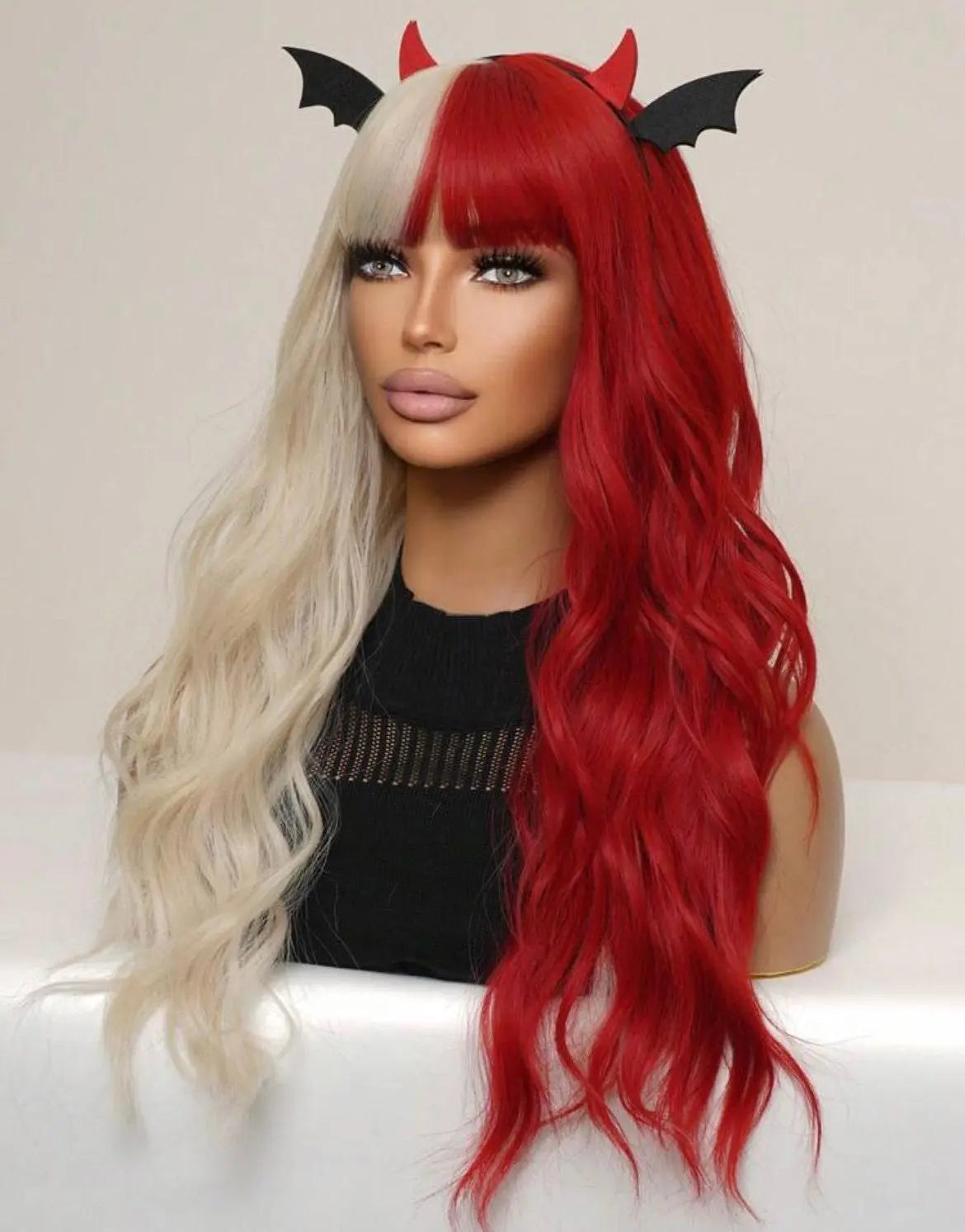 Halloween Wig with Bangs Red Gold Long Curly Hair Wavy Wig Synthetic Wig Cosplay - Labelle Boutique Hair