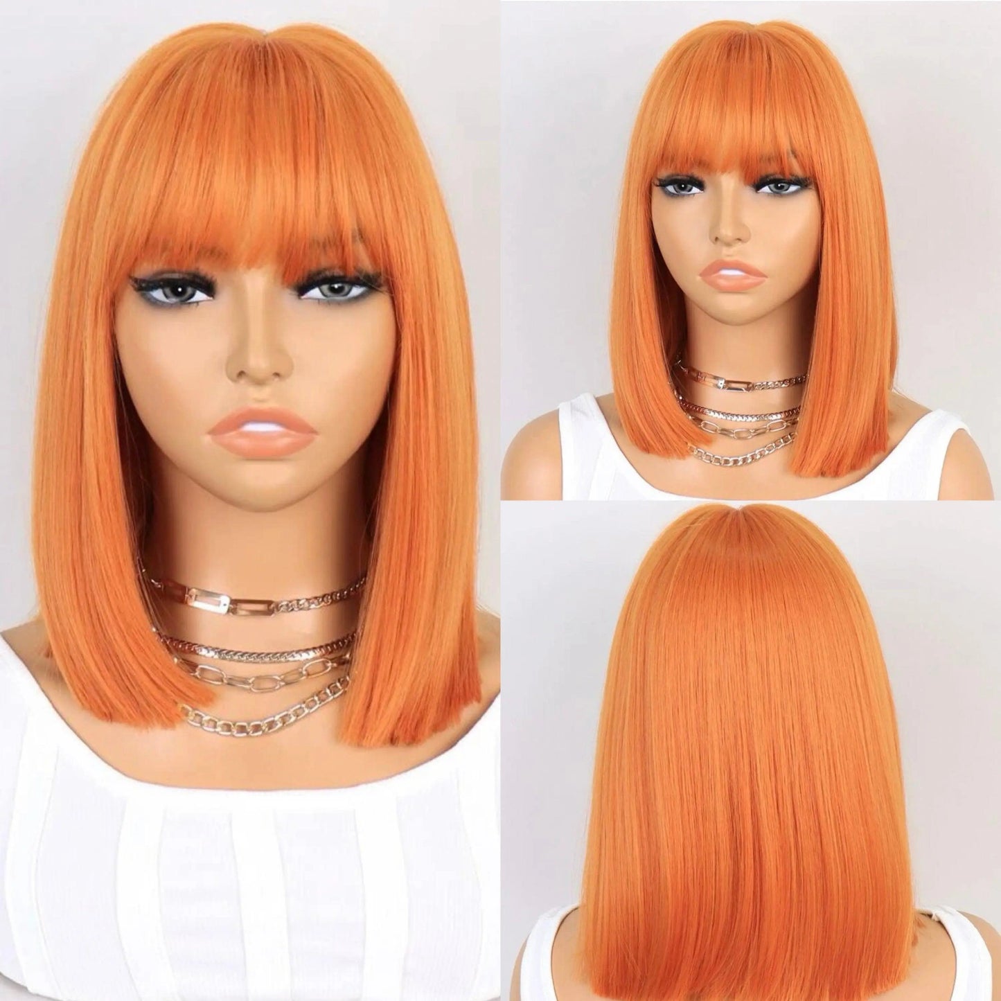 Short Straight Bob Synthetic Wig With Bangs - Labelle Boutique Hair