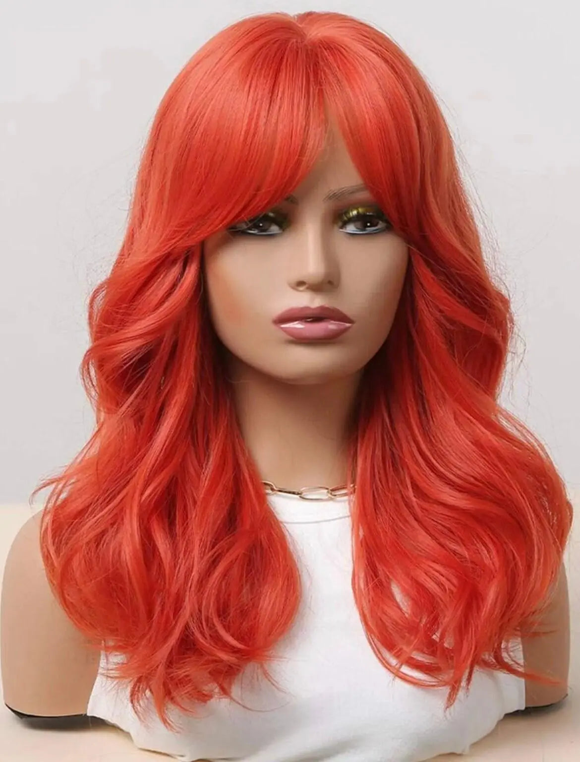 Medium Curly Synthetic Orange Wig With Bangs - Labelle Boutique Hair