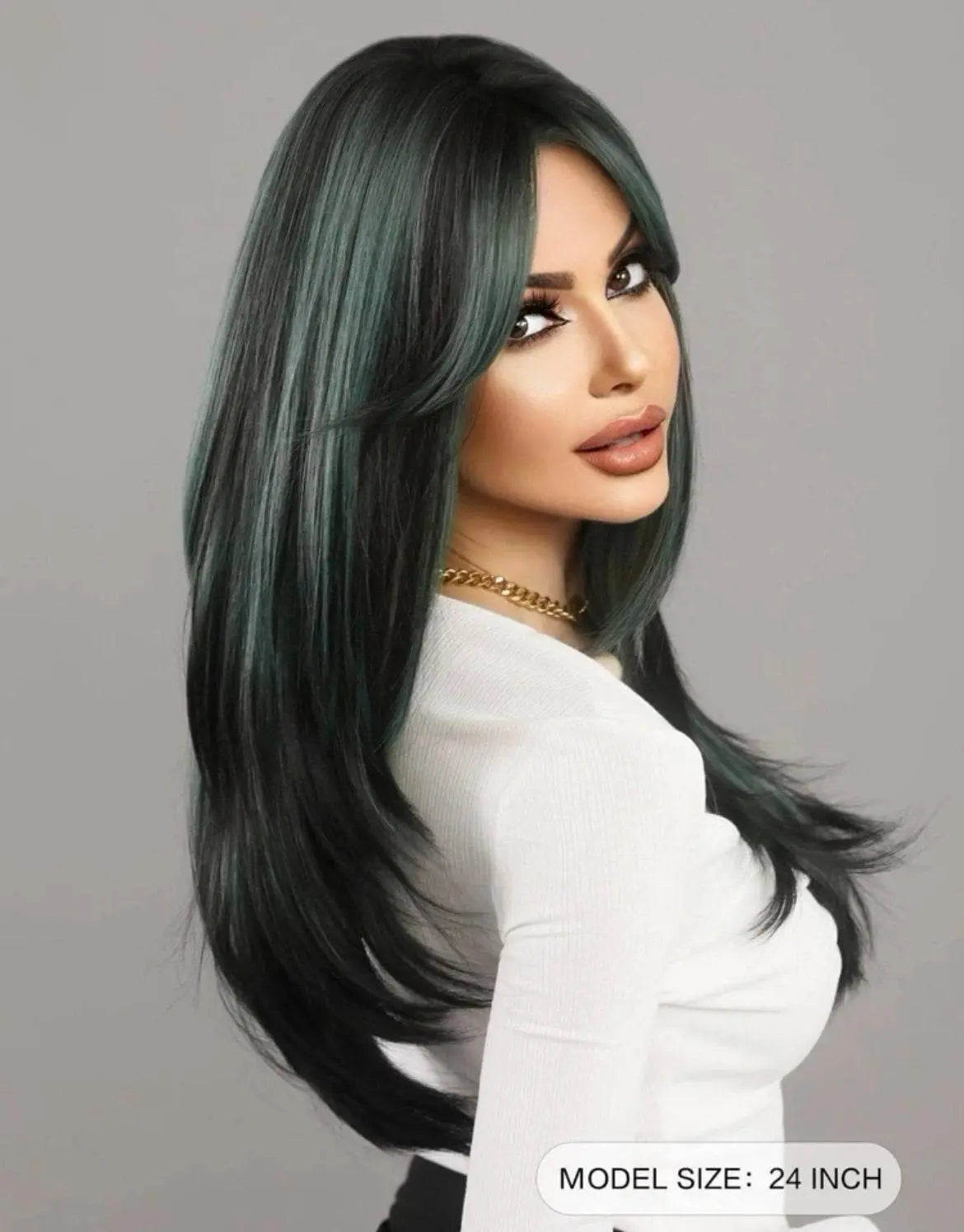 Ombre Green Wigs Long Straight Layered Wigs Wig Natural Synthetic With Bangs - Labelle Boutique Hair