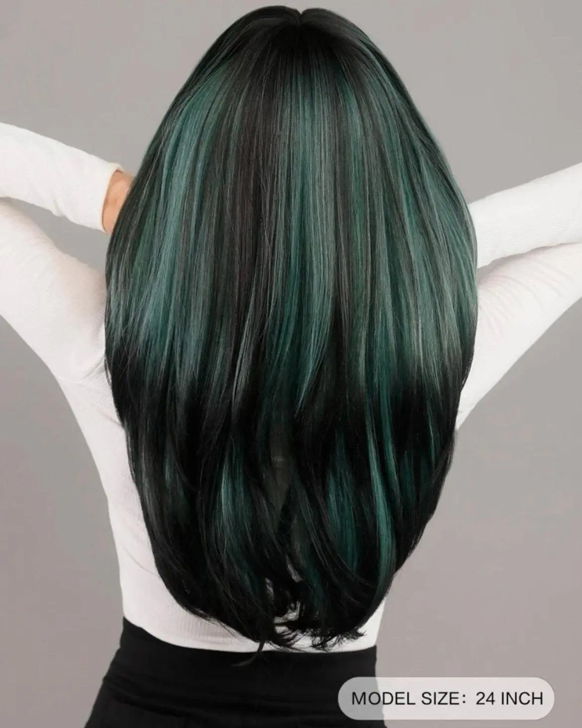 Ombre Green Wigs Long Straight Layered Wigs Wig Natural Synthetic With Bangs - Labelle Boutique Hair