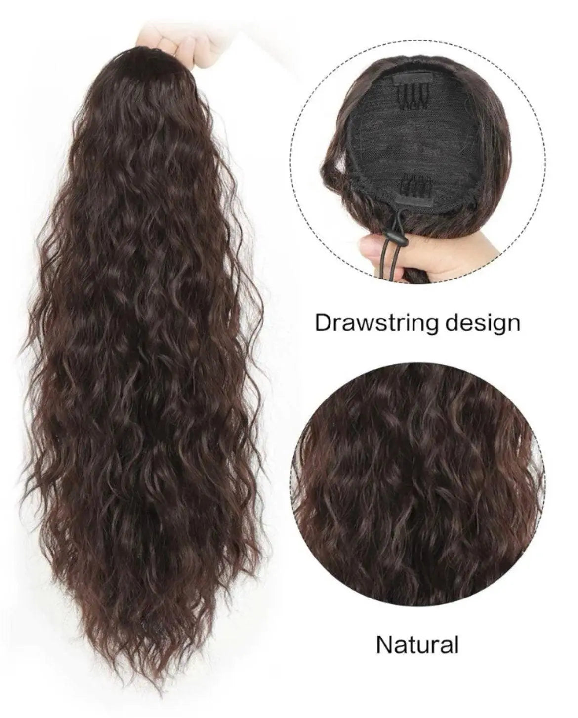 Long Brown Curly Ponytail Extension Synthetic Long Clip in Ponytail - Labelle Boutique Hair