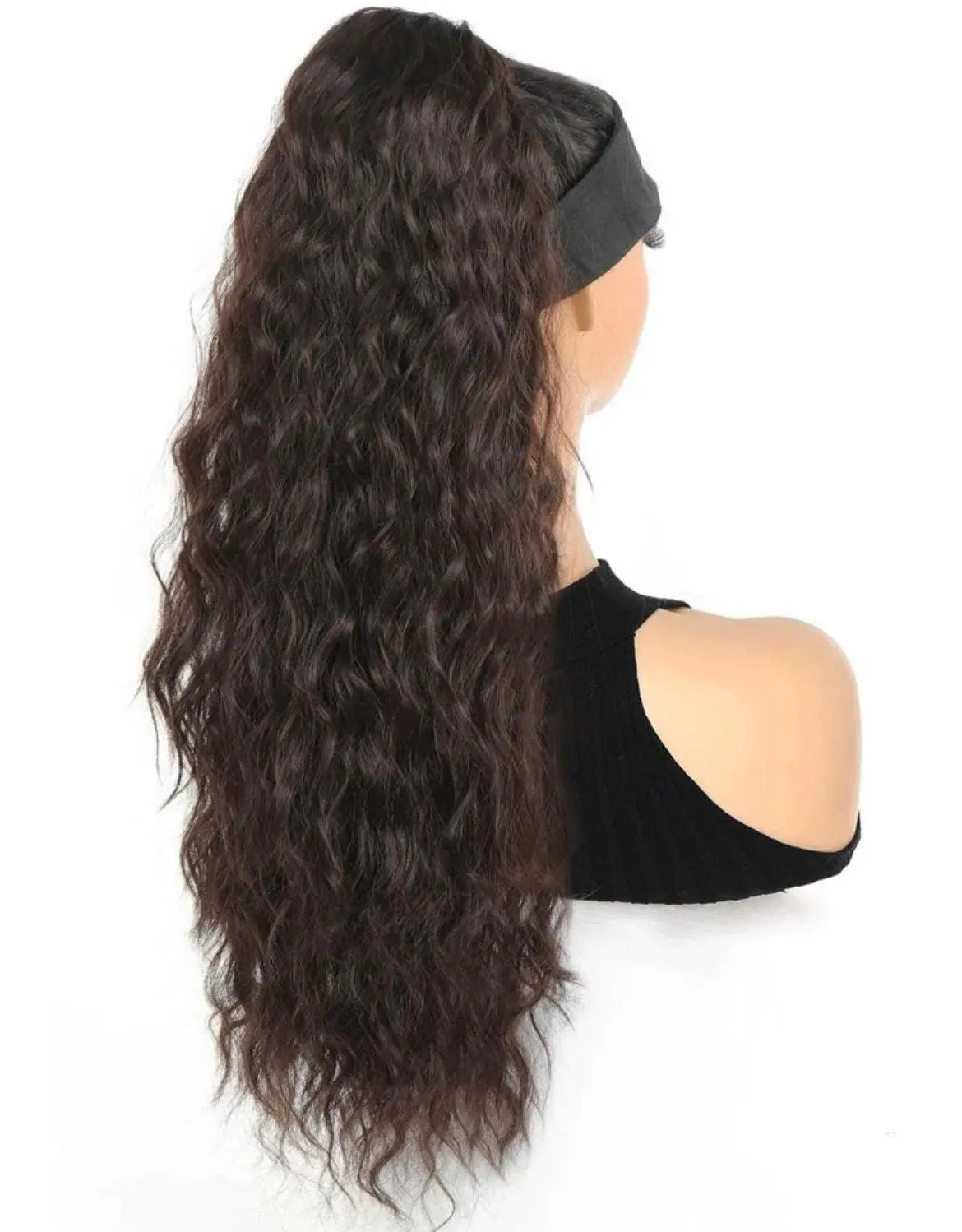 Long Brown Curly Ponytail Extension Synthetic Long Clip in Ponytail - Labelle Boutique Hair