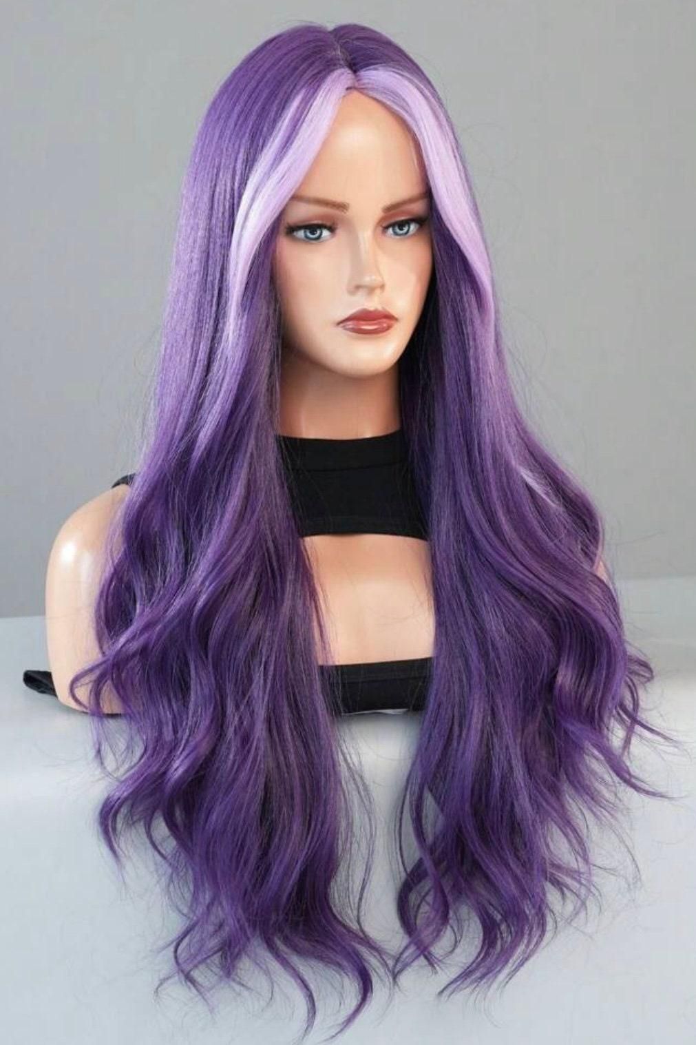 Long Wavy Middle Part Purple Wig Synthetic with Body Wig Halloween Cosplay - Labelle Boutique Hair wigs Long Wavy Middle Part Purple Wig Synthetic with Body Wig Halloween Cosplay