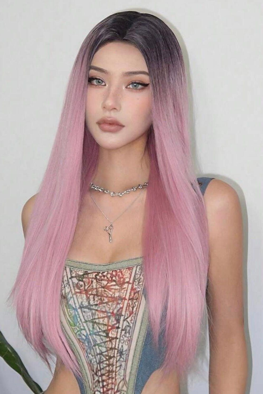 Pink Long Straight Synthetic Wig Natural Looking Daily Use Cosplay - Labelle Boutique Hair wigs Pink Long Straight Synthetic Wig Natural Looking Daily Use Cosplay