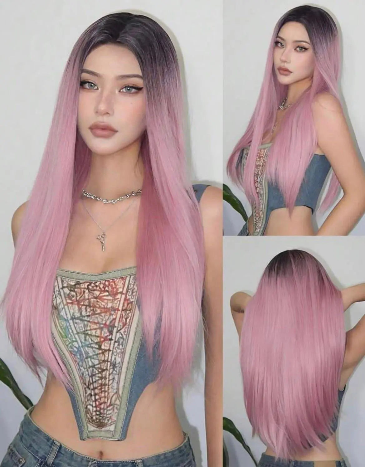 Pink Long Straight Synthetic Wig Natural Looking Daily Use Cosplay - Labelle Boutique Hair wigs Pink Long Straight Synthetic Wig Natural Looking Daily Use Cosplay